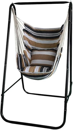 Hängemattenstuhl mit Ständer, Hängemattenstuhl mit Hängeschaukel im Lieferumfang enthalten, wetterbeständiger Hängemattenständer, max. 204 kg, platzsparend, Schaukelständer für drinnen und draußen