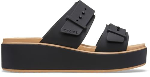 Crocs Women, Brooklyn Buckle Matte Wrap Low Wedge, Black/Cashew, 4 UK Women