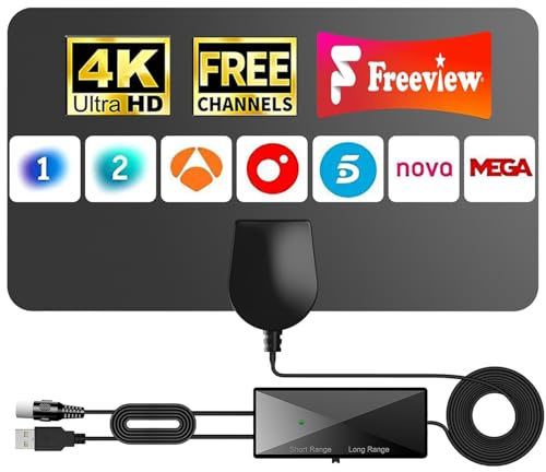 Antena TV Digital Interior – Señal Estable y Alcance de Larga Distancia, Compatible con 4K/1080P, Canales Gratuitos y Locales, Instalación Rápida y Sin Complicaciones