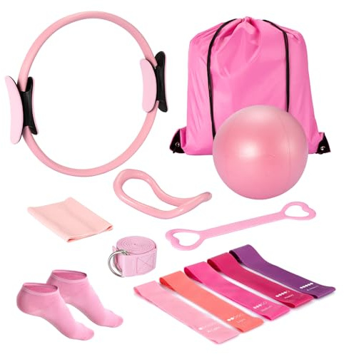 Ideal Swan Pilates Equipment Home Pilates Ring Kit 13 PCS – Pilates Ring, Mini Ball, Resistance Bands & Accessories – Home Pilates Set for Women Toning Strength – Pilates Essential for Beginners