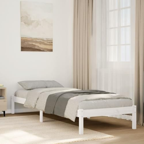 JHQHSM Letto in legno massello extra lungo, 100 x 220 cm, in legno di pino bianco, senza materasso con rete a doghe e gambe stabili per un comfort ottimale e una lunga durata