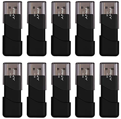 PNY Attache USB 2.0 Flash Drive, 16GB/ BLACK/ 10 PACK (P-FD16GX10ATT03-MP)
