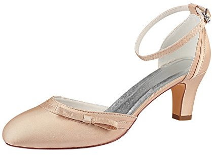 Emily Bridal Bröllopsskor i elfenben högklackade ankelrem Richelieu rosett bröllopsskor, Champagne, 37 EU