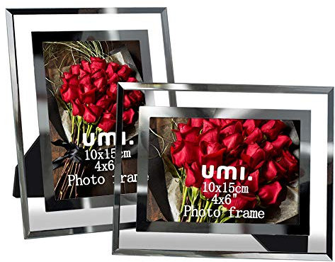 Marcos de Fotos 10x15 de Vidrio para la Mesa, Portafotos Multiples de Cristal, con el Borde Plateado, Set de 2