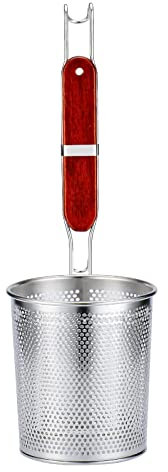 TENTA KITCHEN Panier à pâtes Micro-perforé en Acier Inoxydable Mesh Spider Food Dumpling Noodle Strainer, Fine Mesh Skimmer Kitchen Tamis Fin en Maille avec poignée en Bois (passoire, 12cm)…