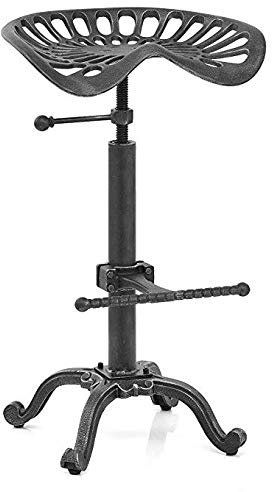 LOKKHAN Rustic Industrial Bar Stool - Cast Iron Tractor Stool Adjustable Height Swivel Breakfast Bar Stool