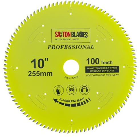 TCT255100TPRO Saxton Professional Range TCT Circular Saw Blade 255mm x 100T x 30mm Bore, 16, 20, 25, 25.4mm Reduction Rings Compatible with Evolution Bosch Makita Dewalt etc
