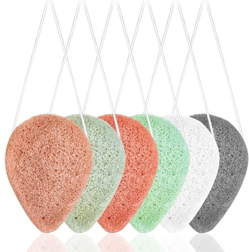 findTop Lot de 6 éponges naturelles Konjac pour le visage et le nettoyage doux du visage