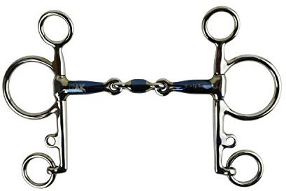 AK Pelham AKRS-2610 - Brocas para montar a caballo de hierro con doble articulación, color azul y plateado