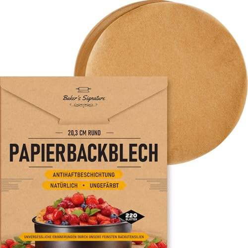 Baking Paper, 220Pcs Cake Tin Liners 8 Inch Round | 20cm Cake Liners, Round Parchment Paper for Baking - Precut Greaseproof Paper Sheets - Easy to Use & Clean-Up Baking Sheets by Baker’s Signature