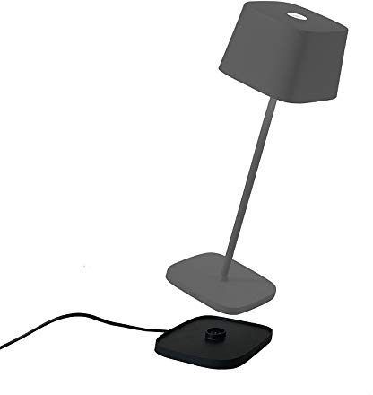 Zafferano, Lampada Ofelia, Lampada da Tavolo Ricaricabile e Senza Fili con Controllo Touch, Utilizzabile anche come Lampada da Esterni, Dimmer, 2700-3000 K, Altezza 29 cm, Colore Grigio Scuro