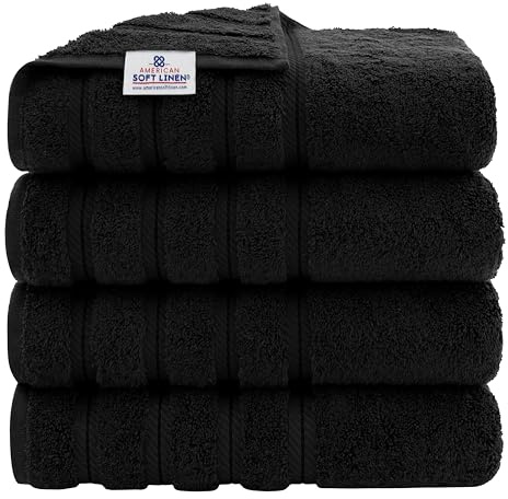 American Soft Linen Lujoso Juego de 4 Toallas de baño, 100% algodón Turco, 68,6 x 137,2 cm, tamaño Extragrande, 4 Unidades, Color Negro