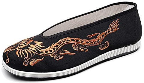Lazutom Scarpe da arti marziali unisex cinesi tradizionali Kung Fu scarpe vecchie di stoffa di Pechino, Nero e oro, 44 EU