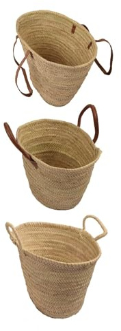 JARDIN202 - Bolso de Mimbre - Cesta de la Compra con Asas - Capazo fibras naturales | 34 x 20 x 22 cm (Asas de mimbre)