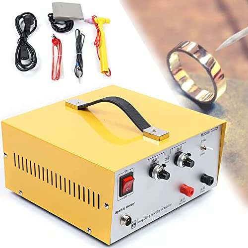 GEJLELDS 110V/220V 80A 400W Jewelry Spot Welding Machine, DIY Pulse Sparkle Spot Jewelry Welder Machine Used for Platinum Gold Silver Steel Necklaces Earrings,Yellow