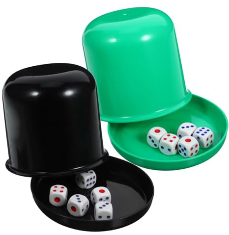 VICASKY Lot de 5 shakers à dés en Plastique avec Couvercle, gobelets empilables avec 25 dés D6