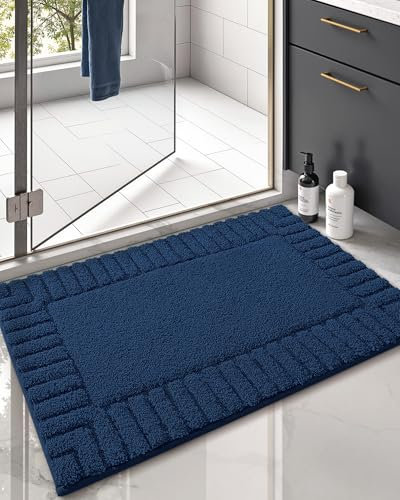 COLOR&GEOMETRY Lange Badteppiche rutschfest Waschbar- 60 x 110 cm Absorbierende Badvorleger Weiche Badezimmerteppich, Marineblau Badematte für Badezimmerboden, Dusche, Badewanne, Waschküche