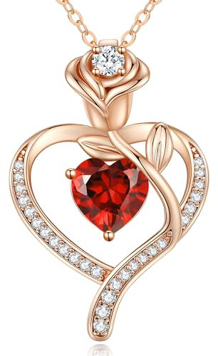 CDE Halskette Damen Rosegold Herz Kette Sterling Silber 925 Geburtsstein Geschenke für Frauen mit Anhänger Schmuck Geburtstag Weihnachten Valentinstag Muttertag Mama (Rosegold-01&07)