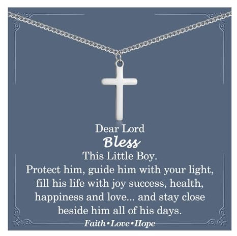 EYQV Christening Gift for Boy, Cross Pendant Necklace Holy Communion, Confirmation, Baptism Gifts for Boys - Special Presents for Son Grandson Nephew on Graduation Birthday Christmas