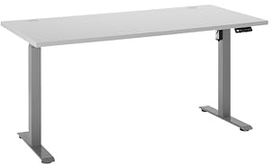 Stella Trading Pronto 2 Schreibtisch elektrisch höhenverstellbar, lichtgrau-Verstellbarer Bürotisch mit Memory Tasten und digitaler Anzeige, 160 x 75-118 x 77 cm (B/H/T)