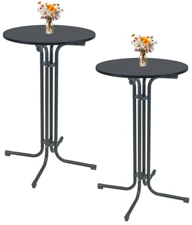 TRUTZHOLM 2X Stehtisch klappbar Ø 70 cm in Anthrazit Höhe 110 cm aus Stahl Gastrotisch Partytisch Bistrotisch Gartentisch Indoor & Outdoor für Hochzeiten und Gartenfeste wetterbeständig pflegeleicht