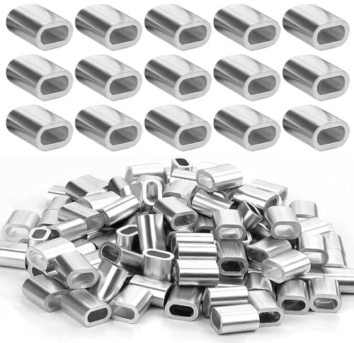 Riisoyu 200 Piezas Cable de Aluminio Mangas Oval, 2mm Cables Cuerda Loops Manguito Clips Crimping Ovaladas de Acero Virolas Bucle Casquillos Clip Crimps de Aluminio Abrazaderas Fundas para Alambre
