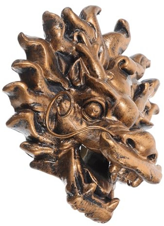 PAMINGONO Wandbrunnenstatue Dekoration für einen Hinterhofbrunnen Gartenwandbrunnen Wand-Wasserfallbrunnen brunnenpumpe Wasser Steckdose Drachenkopf-Brunnendekor Wandbrunnen im Freien Harz