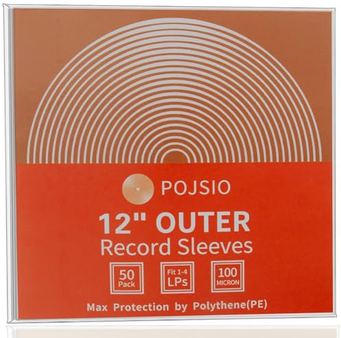 POJSIO 50 Pz. Buste Vinili 33 Giri Esterne, Buste Vinile 33 Giri PE per 1-4 LPS |Alta Qualità Polietilene Plastica Trasparente| |Extra Spesso 100 Micron| Buste Vinile per 12 Dischi Protezione Cover