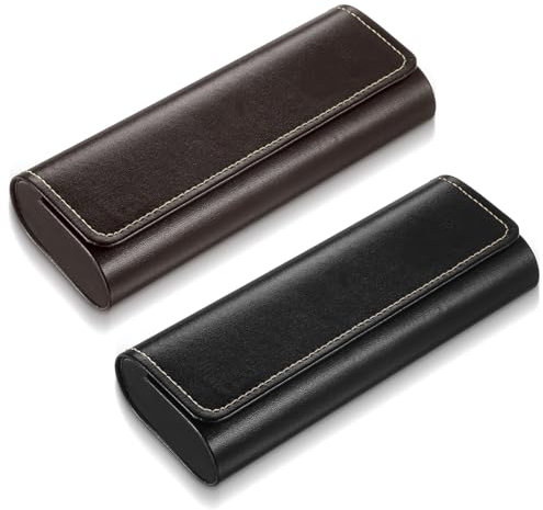 Dimeho Brillenetui Hardcase 2 Stück Leichtes Tragbares Etui Tragbares Sonnenbrillenetui Lesebrillenetui Modisches PU-Leder Brillenetui für Damen und Herren