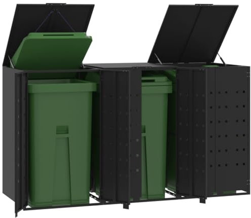 Générique Rangement à roulettes pour poubelles pour 3 bacs Noir Acier,Cache-conteneurs à déchets,70.4KG-3279978