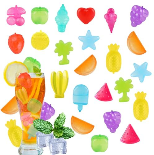 Cubetti di Ghiaccio Riutilizzabili, RosyFate 30 pezzi Cubetti Ghiaccio Plastica, Cubetti Ghiaccio Colorati, Forma di frutta, per Raffreddare Bevande e Alimenti
