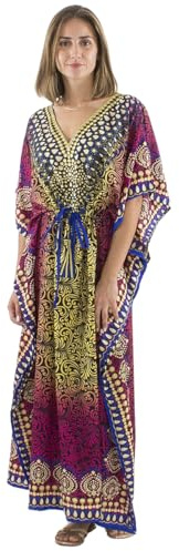 Coline - Robe Longue Coupe Kaftan imprimé Ethnique - Couleur : Fushia - Taille Unique