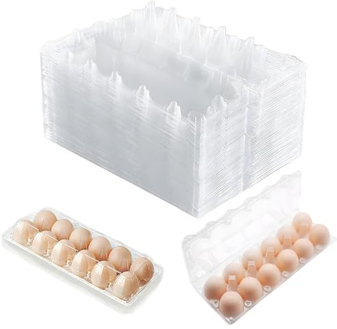 DYUEE 40 Pack Clear Egg Cartons 2x6 Grid Bulk Recyclable Eggs Boxes PET Cartons for 12 Chicken Eggs transparent Reusable Egg Trays for Farms, Markets, Camping, Family Storage & Display
