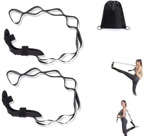 Correa elástica Izzila con presillas y pie desmontable, banda elástica for gimnasia, for mujeres y hombres, correa elástica for yoga, estirador de pies y pantorrillas for entrenamiento y fitness.(Negr