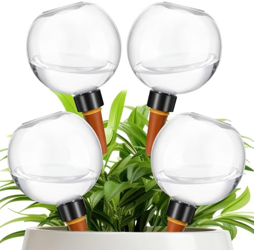 Pipihome Plant Watering Globes, 4Pack Self Watering System Plants Spikes, Plant Watering Device with Terracotta Spikes, Vacation Automatic Plant Waterer for Indoor, Slow Plant Feeders Drip Water