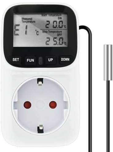 Temperaturomkopplare, digitalt termostat, uttag med värme- och kylläge, smart kontakttermostat temperaturvakt, temperaturregulator, uttag för växthus, terrarium, terrarium, reptil