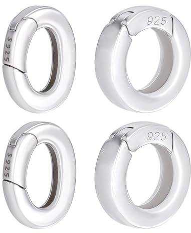 PH PandaHall 4 anillos de plata de ley 925 para puerta de resorte, redondos/ovalados, 10 mm, conector de fianza, anillo de resorte, conector mejorador, cierres a presión para manualidades, joyería