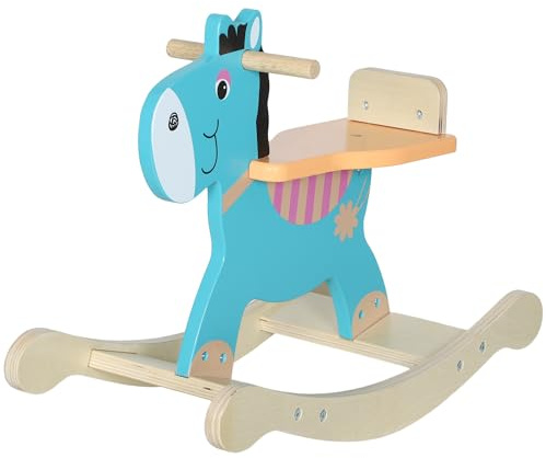 AIYAPLAY Cavallo a Dondolo a Forma di Asino per Bambini 2-5 Anni con Base Larga, Cavallino a Dondolo in Legno compensato, 59x27x43 cm, Verde Scuro e Arancione