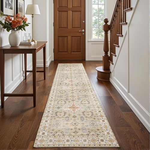 Decoranddecor Traditional Hallway Runner Rug, 60x240cm – Washable, Low Pile, Pet Friendly, Entryway, Kitchen, Easy Clean Durable Carpet – Tessia