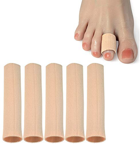 DYKOOK Cuttable Toe Tubes Sleeves 5 Pack, Made of Elastic Fabric Lined with Silicone Gel. Toe Sleeve Protectors Splints Relief Toes Pressure