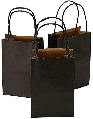 Ronvir 50Pcs Gift Bags 14x8x21cm, Small Black Paper Bags With Handles Multipack for Party, Birthday, Shopping, Goodie, Treat, Graduation, Wedding, Halloween, Christmas