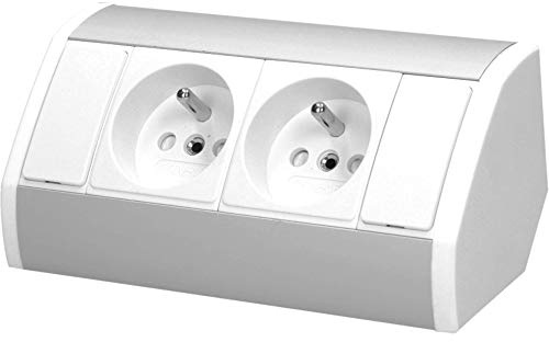 ORNO GM-9005/W-G Multiprise Electrique d'angle Idéal pour Cuisine, Bureau et Plan de Travail, Montage en saillie à 45°, 3680W