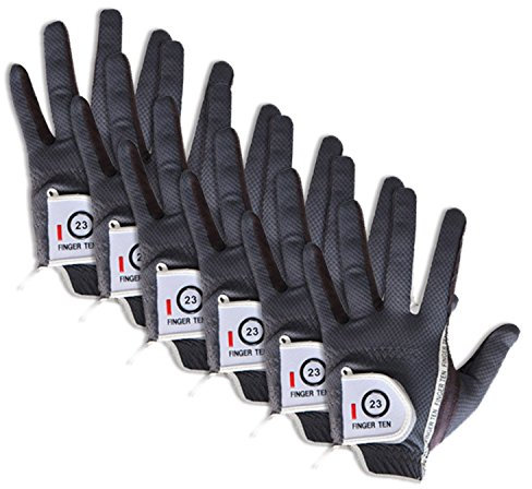FINGER TEN Golfhandschuhe Herren Links Rechts Golfhandschuh Golf Handschuhe Wert 3 6 Stück, Linke Rechte Hand Griff rutschfest Handschuh für Männer Golfer (6 Stück Dunkelgrau S, Rechts)