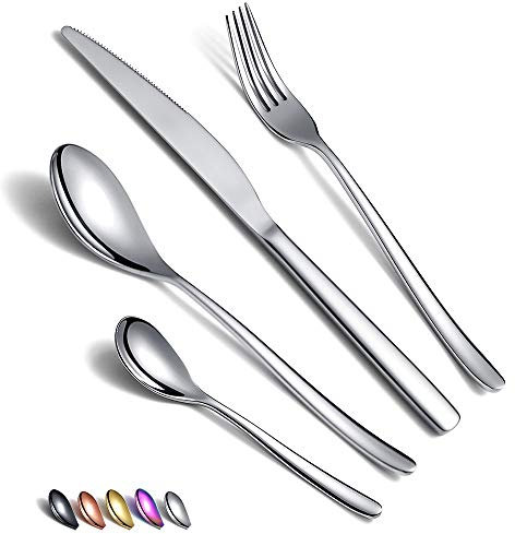Set di Posate 24 Pezzi, set di Posate in Acciaio Inossidabile, Set di Posate Lucidate a Specchio, Set di Utensili Set di Servizi Per 6 (Argento)