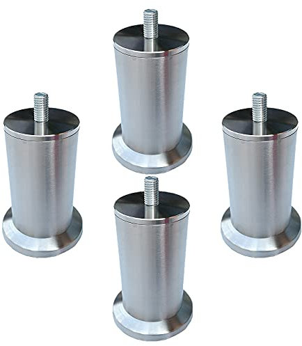 LLPEIJIE026 4er Set Möbelfüße Möbelbeine mit Vorgebohrten M10 Bolzen, Silber, Edelstahl Tischbein, Metall Sofa Stützfüße,Runde Füße,Kabinettfüße, Dickes Material Möbel Zubehör (5.8cm/2.28in)