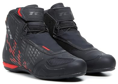 TCX - R04D Waterproof, Wasserdichte Motorradschuhe für Herren, T-DRY Membran Zertifikat, Schnürsenkel und Klettverschluss, Obermaterial aus Mesh mit Hot Melt Beschichtung, Schwarz/Rot