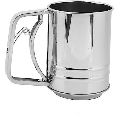 Uadme Mehlsieb,Doppelschicht-Edelstahl-Zuckersieb,halbautomatisches Mehlsieb,Hand-Mehlsiebbecher zum Backen und Dekorieren von Kuchen,Torten,Gebäck,Cupcakes