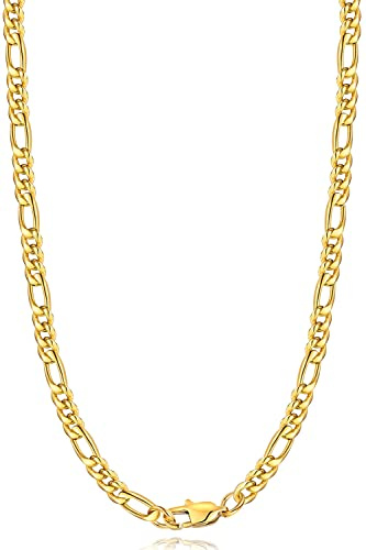 Jewlpire 14k Gold Plated Chain Necklace for Men, 5.5mm Figaro Chain Necklaces, Sturdy Mens Necklace 18 inch