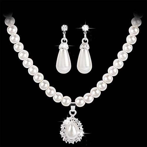 Wedity novia boda perla collar pendientes cristal boda gargantilla collares conjunto joyería para mujeres y niñas (B)