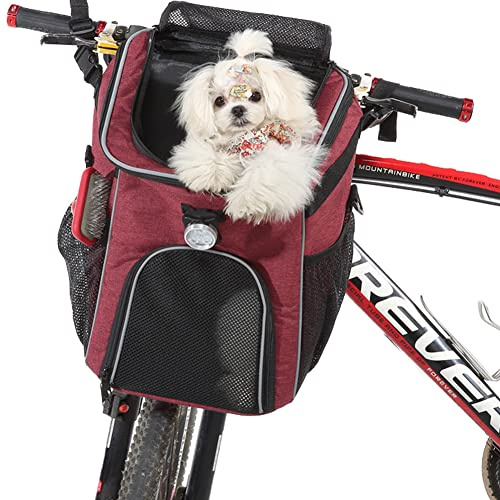 Dog Bike Basket Foldable Dog Bicycle Carrier Backpack Cat Backpack Carrier Breathable Pet Soft Carrier Bag Red